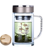 渊之源双层玻璃杯过滤泡茶杯喝水杯子办公商务车载定做广告定制LOGO印字 380ml水晶底带手柄美华盖 花色随机