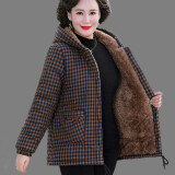 俞兆林 中老年女装2022冬装妈妈装棉服四五十岁棉衣夹棉格子外套大码女装加绒加厚上衣外套连帽棉衣 咖啡色 XL（90-110斤）