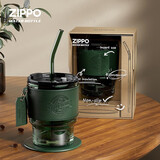 ZIPPO玻璃杯美式复古茶杯带吸管高颜值咖啡杯夏季便携水杯送毕业礼物 墨绿色340ml