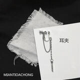 ins链条耳钉气质朋克超酷男女潮 耳环无耳洞耳夹耳坠88 链条合金棍耳夹一对（无耳洞）