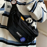 回力时尚ins原宿运动大容量胸包男潮牌复古百搭工装斜挎包女学生腰包 经典黑色【徽章4枚+熊猫挂件】