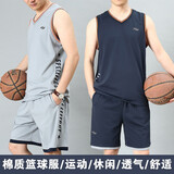 骏迈（JUNMAI）夏季健身跑步休闲运动套装篮球服棉质定制背心男训练队服比赛球衣 男款-271宝蓝 3XL男款(175-180cm 140-160斤)