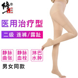修正静脉曲张弹力袜子夏季薄款辅助医用治疗型男女士二级贴身压力袜减压裤小腿袜防血栓水肿疼痛可搭冷敷凝胶 2级连裤 肤色露趾 L