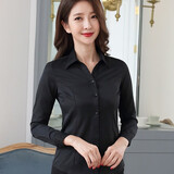佐马仕（ZUOMASHI）长袖衬衫女 白色商务休闲正装女士衬衣职业装修身显瘦V领酒店工装 黑色V领 39 （120-130斤）