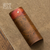 臻宝堂铜茶荷醒茶赏茶器纯手工錾刻分茶具功夫茶道六君子镶银茶则中式 静夜思雕刻茶荷