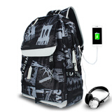 帆特西新款学生书包男韩版潮流时尚休闲双肩背包15.6英寸笔记本电脑背包 黑色印花色