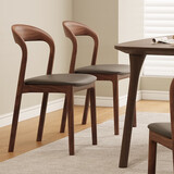 真缘实木餐椅家用靠背书房椅现代简约轻奢餐桌椅子北欧餐厅吃饭凳子 胡桃木色＋熟褐色(软包) 【高级感餐椅】