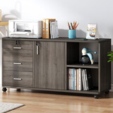 宜造（YIZAO）文件柜办公室带锁抽屉柜移动柜子收纳桌下储物柜木质矮柜小柜子 【三抽一门两格+锁】黑胡桃色100