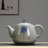 述意 陶瓷大茶壶手绘复古青花粗陶提梁壶餐厅泡茶壶家用开水凉水壶 手柄壶蒲公英1升(有滤网)