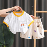 圆圆米米宝宝春秋装两件套装4男童5帅气小童2婴儿衣服儿童装1-3岁韩版秋潮 X-23217绣花彩虹夏套白色 100适合90-95cm约2-3岁