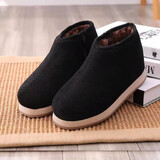 红青百年冬季棉鞋男女加绒加厚中老年厚底防滑居家办公室保暖拉链高帮棉鞋 黑色侧拉链 42 （适合40的脚穿）