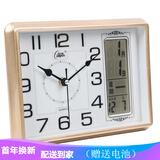 康巴丝座钟客厅挂钟简约台钟石英钟表时尚万年历时钟现代日历温度床头 2991金色