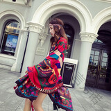 言芳诺西藏茶卡盐湖沙漠旅游拍照民族风披肩女秋冬披风红色超大围巾丝巾 腰果