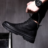 W3000【头层牛皮】男鞋秋季潮鞋新款休闲高帮百搭中帮马丁靴短靴子棉鞋 W3000955-3单鞋款 41 (255mm)