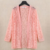 晋影2025夏新款欧若智性风蕾丝开衫女中长款搭裙披肩薄外套空调衫LSN 888中款粉色 6XL 建议145-160斤