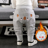 栀洁宝宝裤子秋冬外穿1岁婴儿加绒屁屁裤冬装男小童加厚PP裤保暖棉裤 灰色考拉加薄绒 90 cm