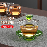 明尊（LIGHTKING）玻璃盖碗茶杯功夫泡茶杯耐热功夫茶具配件 透明三才盖碗F-01 翡翠绿