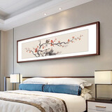 木品缘 新中式风格卧室装饰床头挂画客厅沙发背景墙画实木框 双影相伴 35*120cm【实木框】典雅红褐色
