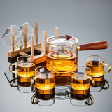 正扬玻璃茶具套装家用高档整套侧把功夫泡茶壶茶杯办公电陶炉煮茶烧水 7头(侧把)直觉-6金把+杯架