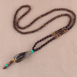 皕宝楼简约百搭民族风毛衣链长款佛珠项链男女复古高档木质棉麻配饰挂件 随行  木珠链