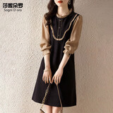 莎妮朵罗胖人大码女装2025春秋装新品遮肚气质假两件长袖新款连衣裙18468 黑色 XL 建议120-145斤穿着