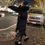 宏资琦羽绒棉服女中长款2025冬季新款连帽棉衣女韩版宽松加厚棉袄膝外套 黑色 XL