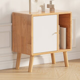 舒歌床头柜实木 原木床头柜卧室小型实木床头柜简易 小床头柜现代简约 原木色单层+白门50x30x50CM