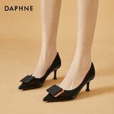 达芙妮高跟鞋女时尚优雅气质尖头细跟单鞋女套脚时装鞋女鞋子4622101040 黑色 35
