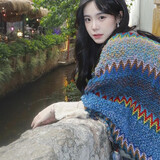 相伊恋人丽江披肩民族风旅游针织围巾女春秋季云南保暖斗篷草原披风外套 海蓝色 均码【100cm*135cm，470克】