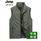 JEEP SPIRIT吉普马甲男士春秋薄款透气多口袋马夹外套户外休闲坎肩可定制LOGO 3010军绿色春秋款 XL/135-150斤