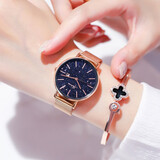 Spirra阿妈妮情人节礼物满天星手表女士2025年新款镶钻简约气质防水品牌 019玫壳星空面玫网带日历款