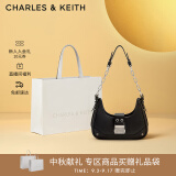 CHARLES&KEITH拼接链条月亮包腋下包单肩包包女包女生日礼物CK2-40271053 Black黑色 S