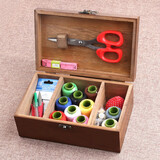 实木家用针线盒套装便携手缝工具阵线盒大号高档包邮收纳盒针线包 【复古铁塔】家庭版