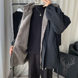 摘星少年衣服棉衣男冬季连帽羊羔绒棉袄羽加厚绒服潮流冬天男士棉服外套啊 黑色 XL 115斤-140斤 优先发货