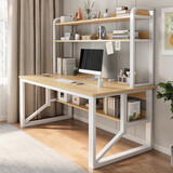 幻狐 （DREAM FOX ） 电脑桌台式带书架书房家用卧室写字桌现代简约书桌书柜组合 田园橡木色+白架120CM