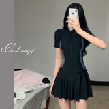鑫豪睿2023新款大码胖mm温泉泳衣女游泳馆专用连体裙式保守遮肚显瘦泳装 腰二边灰色 XL 【建议105-120斤】