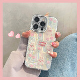 鉴百伊 粉色花朵蝴蝶结兔子适用苹果15promax手机壳iphone14pro全包13小众12可爱女 贝壳纹-满屏粉花朵兔子 iPhone 13