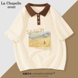 La Chapelle Sport拉夏贝尔短袖t恤女夏季休闲撞色polo领纯棉打底衫宽松显瘦上衣女 奶白色(守望麦田) M(推荐100-115斤)