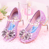 叠曼（DIEMAN）爱莎公主鞋女童鞋子儿童水晶鞋子冰雪奇缘高跟鞋小女孩韩版表演鞋 紫色 27码/17.7厘米