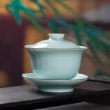 龙泉青瓷三才盖碗功夫茶具泡茶碗陶瓷手工主人杯中式大号敬茶杯普洱分茶器 弟窑粉青-礼盒装