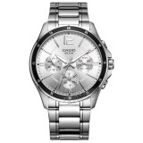 卡西欧（CASIO） 卡西欧(CASIO)手表商务男士运动防水三眼指针时尚石英腕表送男友 白盘钢带MTP-1374D-7A