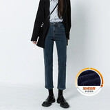 启动引擎（Qidongyinqing）黑色直筒牛仔裤女早秋新款高腰提臀显瘦修身弹力小个子窄版烟管裤 蓝灰收脚边（八分）厚绒 27 【建议92-100斤】