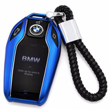 迪加伦 宝马钥匙套液晶屏新7系X35系530 7系730LI 6系车钥匙扣包男女十 魅力蓝(壳+宝马编织钥匙绳扣) 宝马液晶屏钥匙专用钥匙包