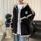 NEW OR MODE春秋季连帽夹克衫男韩版ins工装休闲外套学生宽松潮流运动上衣服 JK58803-黑色 XL