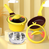 Didinika宝宝辅食锅奶锅婴儿16cm小锅平底汤锅麦饭石不粘锅煮泡面热牛奶锅 嘎嘎鸭套锅+蒸屉 16cm