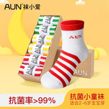 AUN袜小爱系列抗菌防臭童袜中筒男女小童棉袜春夏透气棉袜吸汗 彩色条纹 6双 脚长10-12CM
