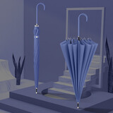 天堂16骨直杆伞长柄雨伞素色小清新长柄雨伞单色男女半自动轻便单人伞 皮柄-深海蓝