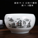 源老舍碗莲盆荷花缸景德镇经典专用水培花盆容器水养小金鱼无孔陶瓷家用 大号山水荷花缸