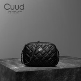 Cuud包包女包牛皮小众单肩斜挎手机包大容量菱格链条包生日礼物送女友 黑色