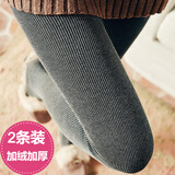 俞兆林2条装打底裤女秋冬季外穿秋裤紧身踩脚加绒加厚保暖一体连裤袜 250g竖条加绒 【2件黑色连脚】 均码 （80-140斤）